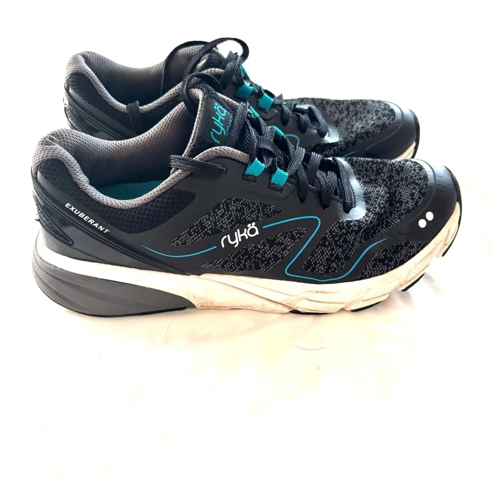 Ryka Exuberant Black Turquoise Walking Sneakers SZ 8 M Worn 2X